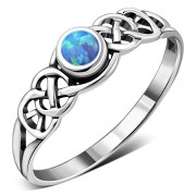 Synthetic Opal Celtic Knot Silver Ring, r407