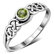 Peridot Celtic Knot Silver Ring, r407