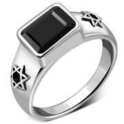 Star of David Mens Silver Ring w Black Onyx, r434