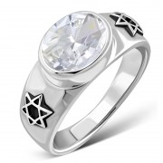 Star of David Silver Ring set w Clear CZ r435