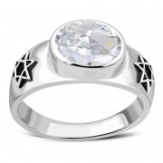 Star of David Silver Ring set w Clear CZ r435