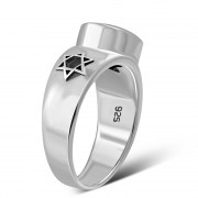 Star of David Silver Ring w Blue Sapphire CZ r435