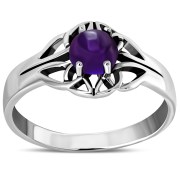 Amethyst Stone Solitaire Celtic Knot Silver Ring, r440
