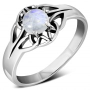 Rainbow Moon Stone Celtic Knot Silver Ring, r440