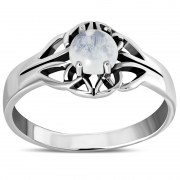 Rainbow Moonstone Celtic Knot Silver Ring, r440