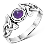 Celtic Trinity Knot Amethyst Silver Ring, r442