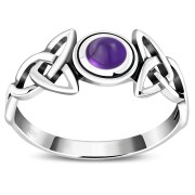 Celtic Trinity Knot Amethyst Silver Ring, r442