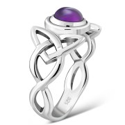 Celtic Trinity Knot Amethyst Silver Ring, r442