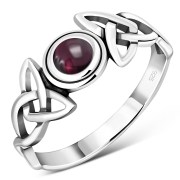 Celtic Trinity Knot Garnet Silver Ring, r442
