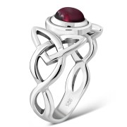 Celtic Trinity Knot Garnet Silver Ring, r442