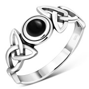 Trinity Knot Black Onyx Silver Ring, r442