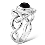 Trinity Knot Black Onyx Silver Ring, r442
