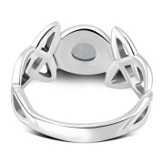 Trinity Knot Rainbow Moonstone Silver Ring, r442