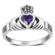 Celtic Claddagh Ring w Amethyst CZ, r446