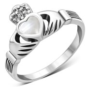 Celtic Claddagh Ring w Mother of Pearl, r446