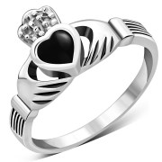 Celtic Claddagh Ring w Black Onyx, r446