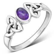 Celtic Trinity Knot Amethyst Stone Silver Ring, r462