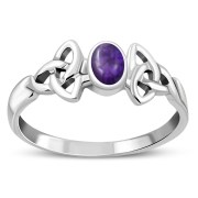 Celtic Trinity Knot Amethyst Stone Silver Ring, r462