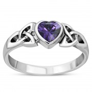 Amethyst CZ Trinity Knot Silver Ring, r465