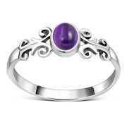 Ethnic Style Amethyst Stone Silver Ring, r480