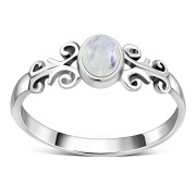 Ethnic Style Rainbow Moon Stone Silver Ring, r480