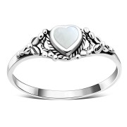 Ethnic Heart Mother of Pearl Silver Ring, r484