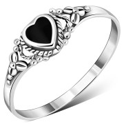 Ethnic Heart Black Onyx Silver Ring, r484