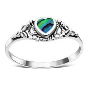 Ethnic Heart Abalone Sea Shell Silver Ring, r484