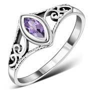 Genuine Amethyst Stone Ethnic Style Silver Ring, r486