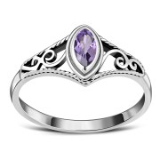 Genuine Amethyst Stone Ethnic Style Silver Ring, r486