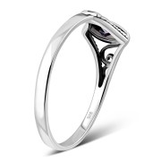 Genuine Amethyst Stone Ethnic Style Silver Ring, r486