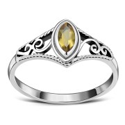 Citrine Stone Ethnic Style Silver Ring, r486