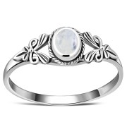 Ethnic Rainbow Moon Stone Silver Ring, r492