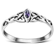 Celtic Thin Trinity Knot Silver Ring w Amethyst, r494