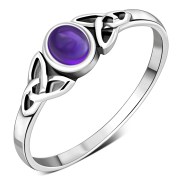 Silver Trinity Ring set w Amethyst Genuine Stone, r498