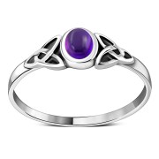 Silver Trinity Ring set w Amethyst Genuine Stone, r498