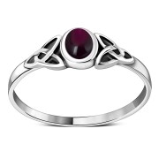 Silver Trinity Ring set w Garnet Stone, r498