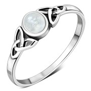 Silver Trinity Ring w Rainbow Moon Stone, r498