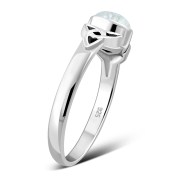 Silver Trinity Ring w Rainbow Moon Stone, r498