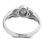 Silver Trinity Ring w Rainbow Moon Stone, r498