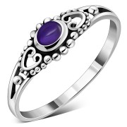 Thin Ethnic Amethyst Stone Silver Ring, r499