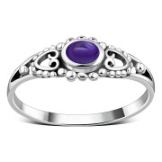 Thin Ethnic Amethyst Stone Silver Ring, r499
