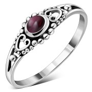 Thin Ethnic Style Garnet Silver Ring, r499