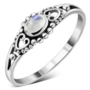 Thin Ethnic Rainbow Moon Stone Silver Ring, r499