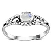 Thin Ethnic Rainbow Moon Stone Silver Ring, r499