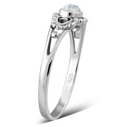 Thin Ethnic Rainbow Moon Stone Silver Ring, r499