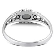 Thin Ethnic Rainbow Moon Stone Silver Ring, r499