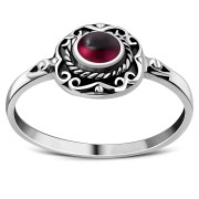Ethnic Design Garnet Stone Silver Ring, r500
