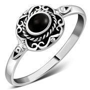 Ethnic Style Black Onyx Silver Ring, r500