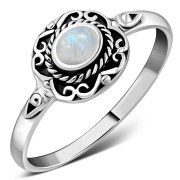 Ethnic Design Rainbow Moon Stone Silver Ring, r500